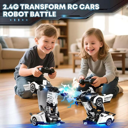 Transforming Remote Control Car Transform Robot Toys for Boys 3-8 Years Old Rechargeable RC Police Car with Lights 2.4Ghz Deformation 360° Rotating Race Kids Toys Easter Gifts