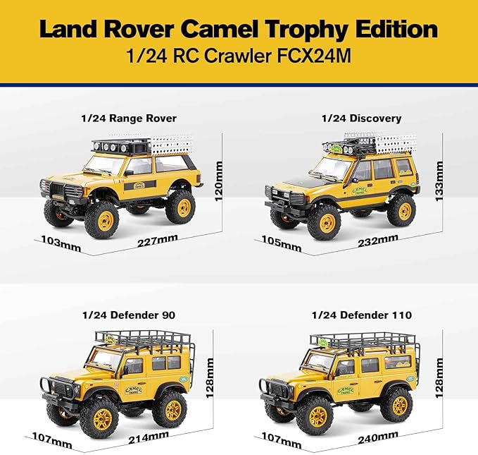 BEEZRC FMS 1/24 RC Crawler RTR FCX24M Land Rover Family Camel Trophy Edition Licensed RC Model 4WD RC Rock Truck 2.4Ghz Hobby Grade RC Car Model Mini Off Road Vehicle with Battery (Discovery)