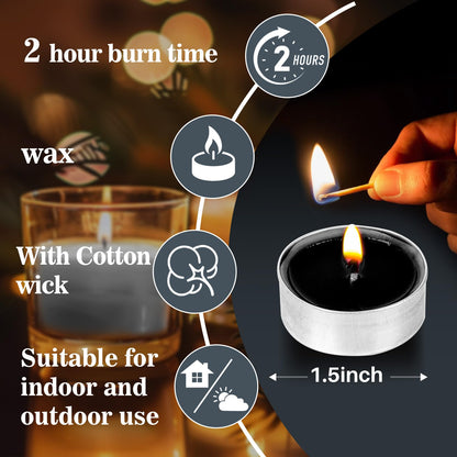 MAQIHAN Black Tealight Candles Bulk - Mini Votive Tea Tree Lights Tea Lights Candles with Cotton Wick for Home,Pool,Shabbat,Wedding,Emergencies,Christmas 25PCS