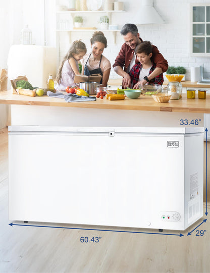 BLACK+DECKER 16.2 Cu. Ft. Chest Freezer, Deep Freezer with Top Opening, Freezer Chest with 2 Removable Storage Baskets, Mechanical Temperature Control, Manual Defrost,R600a Refrigerant, BCF1620E,White