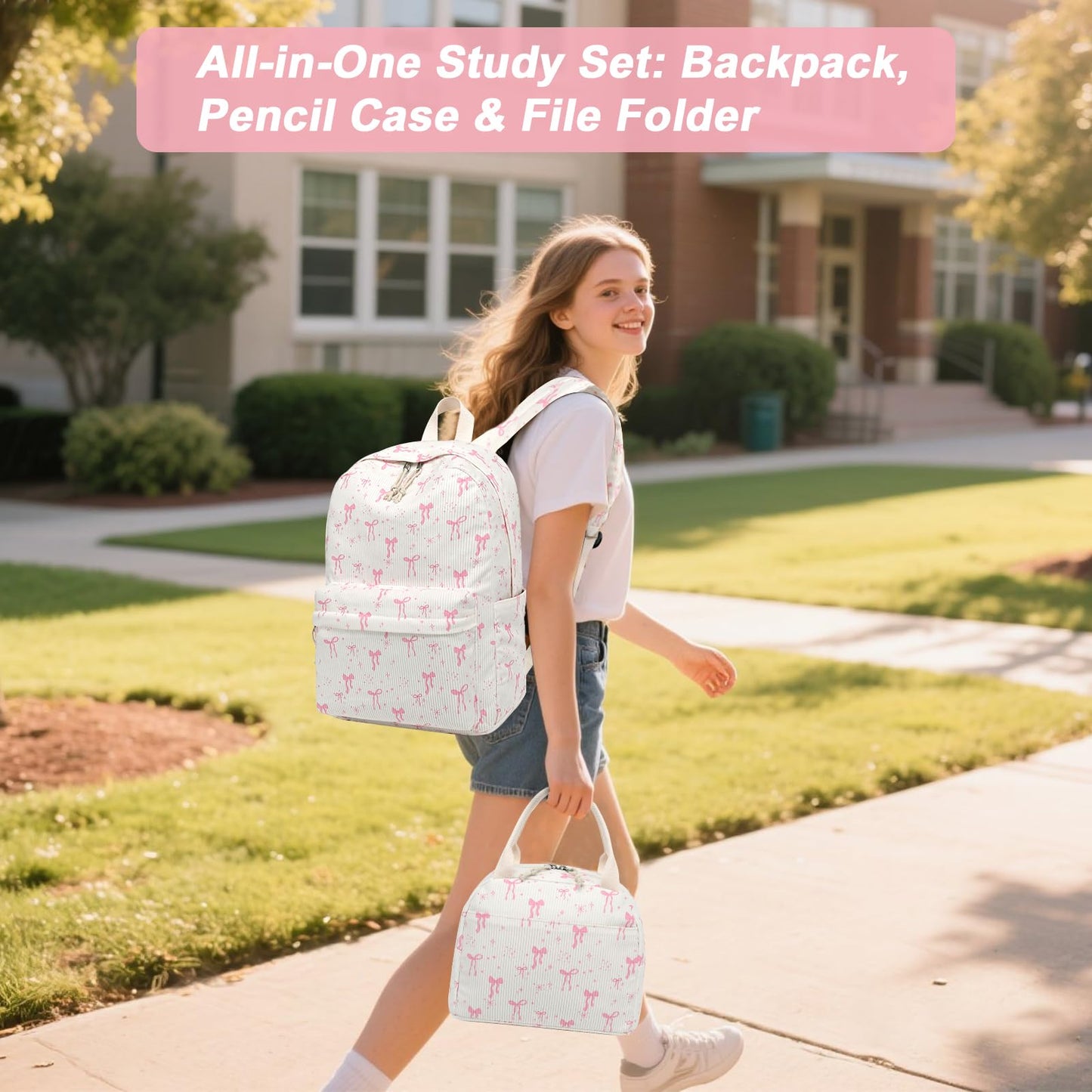 BTOOP School Backpack for Girls Kids Teens Cute School Bookbag Set with Insulated Lunch Box Pencil Case