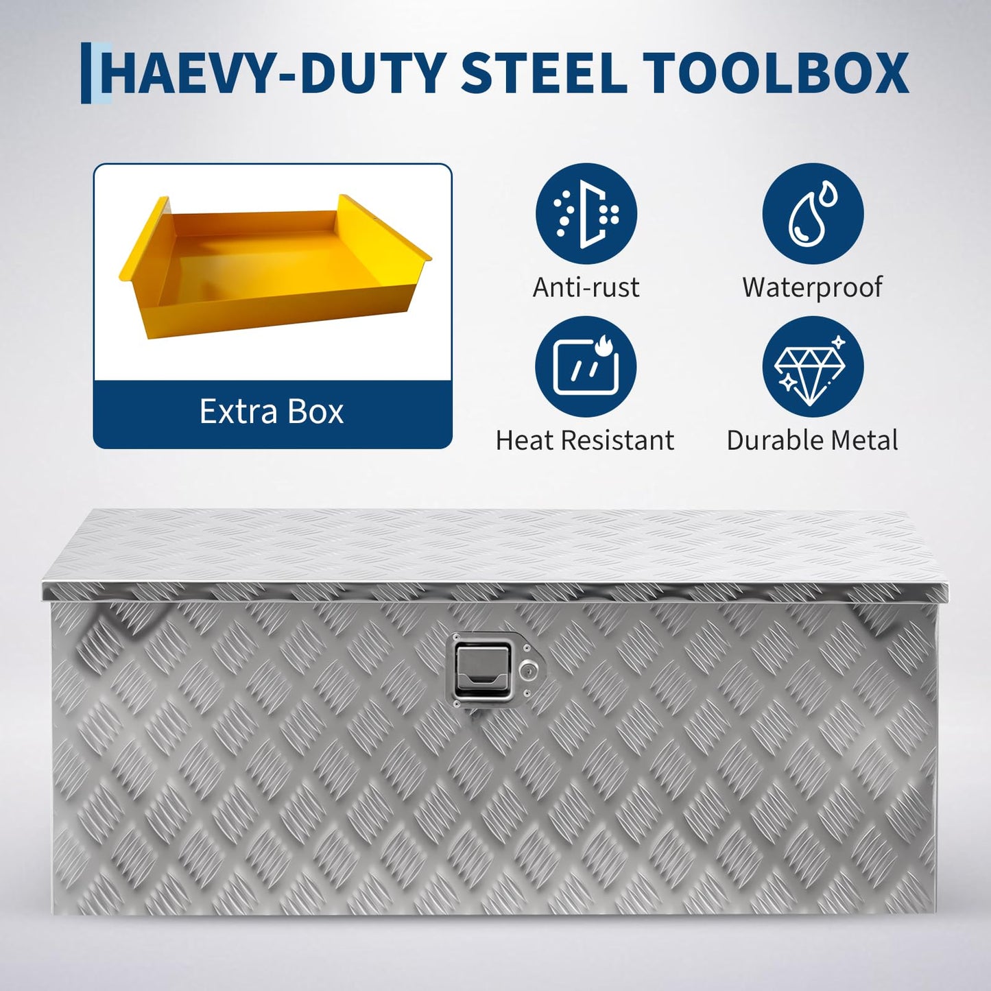 GarveeLife Heavy Duty Aluminum Truck Bed Tool Box – 36x15x15 in, Weatherproof & Lockable, Gas Strut Lid, Side Handles, Organizer Tray, Silver Five-Striped, Mohair Lint Low