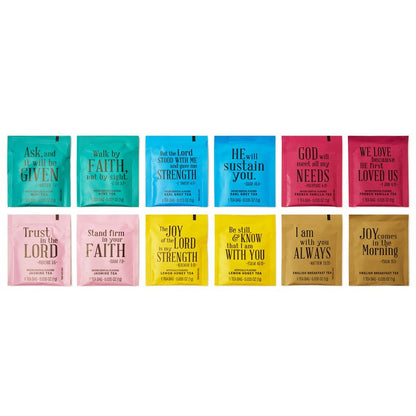 Thoughtfully, Tea Affirmations Christian Prayer Gift Set for Women, Religious Tea Gift with 6 Flavors and Bible Verses from Psalms and Other Books to Rejoice, Mother's Day Pack of 90