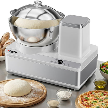 TERUISI Commercial Dough Mixer, 13.8QT Electric Dough Maker with LED Display Timer Ferment Function, Countertop Bread Mixer Kneading Machine with Stainless Steel Removable Bowl for 18LBS Flour Pizza