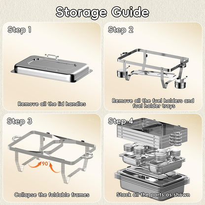 Amhier Chafing Dishes for Buffet 9Qt 4 Pack [Multi-Size Food Pans] Stainless Steel Chafing Dishes [Sturdy and Durable] Chafing Dish Buffet Set for Weddings & Parties & Festival, Silver