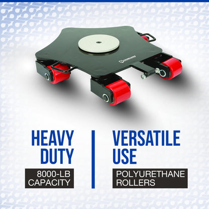 Strongway Omni-Directional Machinery Mover with 360 Degree Rotation, 8800 Lb Capacity, 5 Polyurethane Rollers, 23.2 in. x 21.2 in. x 4.3 in., Thickened Steel Plate, for Shops, Warehouses and Factories