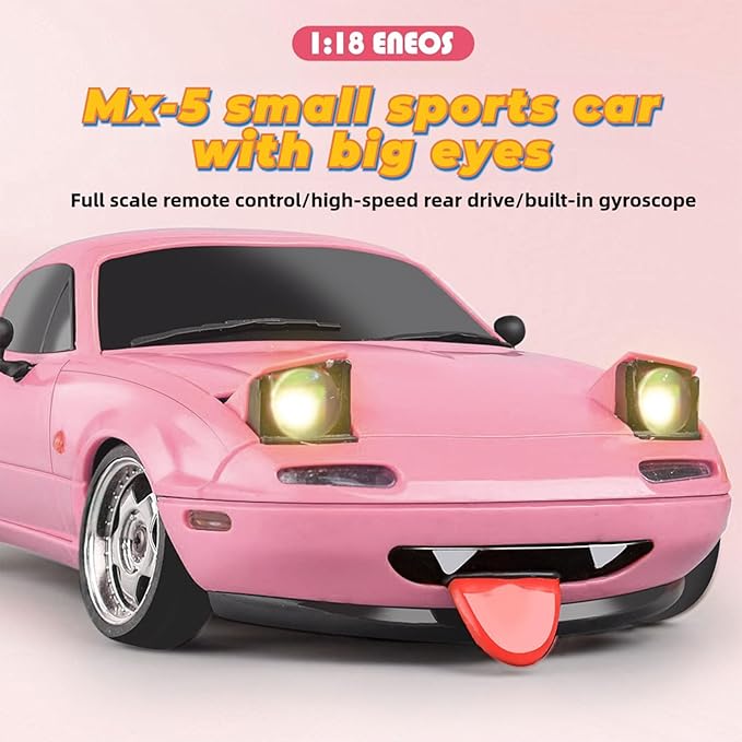 LD1804 RC Drift Car 1:18 Scale Mini MX-5 RWD 2.4GHz Miata RC Vehicles with Gyro and LED Lights for Adults Hobby(Pink)