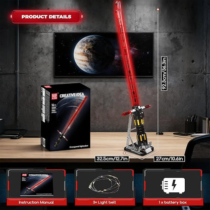 Mould King 10239 Lightsaber Building Set LED Rechargeable Saber Sword Toy as Party Halloween Holiday Birthday Gift Creative Buildable Toy for Adults(1168 Pieces)