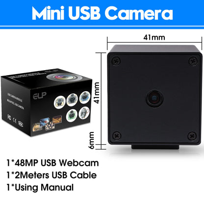 ELP 48MP Autofocus USB Camera with Metal Case for Computer Wide Angle 70degree No Distortion Lens Webcam Mini UVC USB2.0 PC Camera CCTV Video Industrial Lightburn Camera for Raspberry pi Jetson Nano