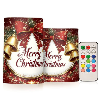Eionryn Christmas Golden Bells Red Bow Flameless Candles Battery Operated LED Candles with Remote Timer Electric Candles for Home Party Decor 2pcs