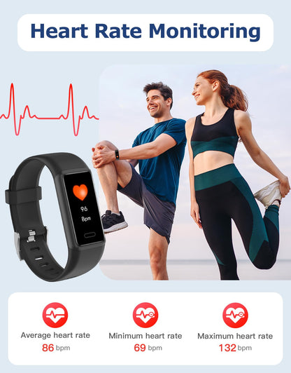 Cloudpoem Fitness Tracker, Fitness Watches for Men Women with 24/7 Heart Rate Monitor Sleep Tracker Step/Calorie Counter Stopwatch Pedometer IP68 Waterproof (Black)
