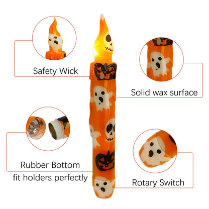 Gedengni Halloween Candlesticks Flameless Taper Candle, 4pcs Printed LED Tapered Candles Remote Dipped Candle 6inch Battery Chandelier for Enchanting Weddings and Harry Potter Inspired Vigils(Hall)