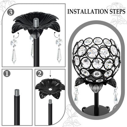 5 Pcs Metal Flower Candle Holder Leaves, 4.3 Inch Metal Candle Stand Accessories with 3 Hanging Holes for Crystal Pendants, Suitable for Candlesticks and Candelabra (Black, 3.9"-5pcs)