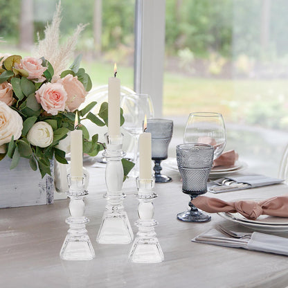 CHOCSTAY Glass Candlestick Holders Set of 3, Clear Taper Candle Holders for Table Centerpiece, Home Decorations, Wedding and Party
