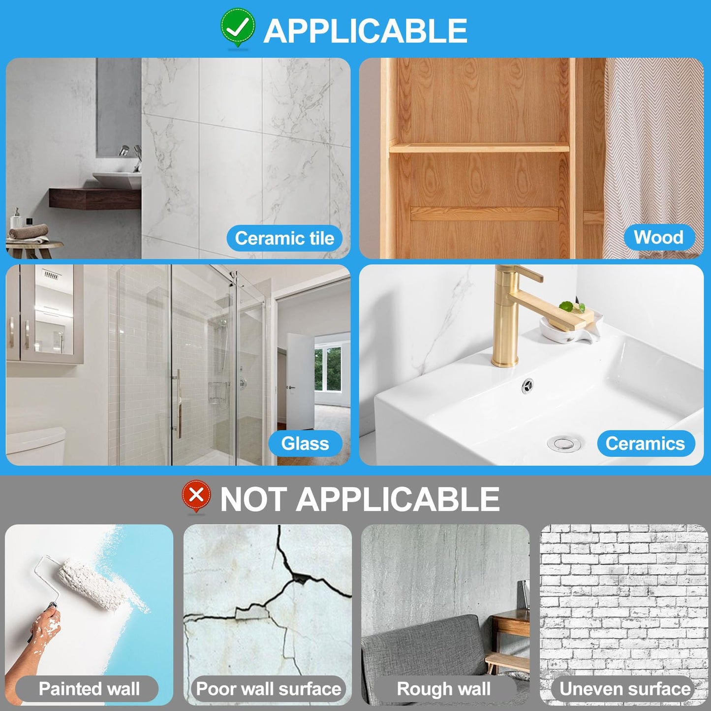 Large Adhesive Hooks for Hanging Heavy Duty Wall Hooks Self Adhesive Towel Coat Hooks Waterproof Transparent Hook for Bathroom Shower Kitchen Keys Door Outdoor Home Improvement Utility Hook 8 Pack