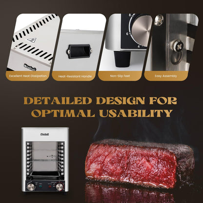 Newhai Electric Steak Broiler 1700W Indoor Commercial Steak Grill Automatic Steak Broiler for Carnivores Time Temperature Adjustable for Beef Chicken Vegetables 110V US