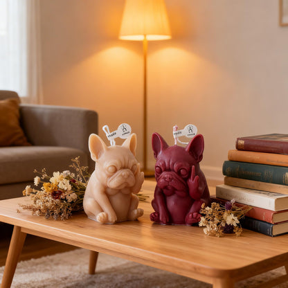 French Bulldog Shaped Scented Candle,2 Pack Funny Novelty Pet Dog Figurine with Floral Scent,Soy Wax Smokeless Candle for Home Decor,Hilarious Gift for Prank Lovers & Dog Enthusiasts