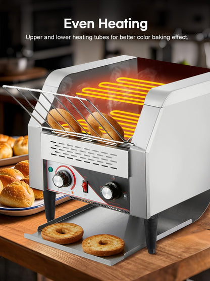Commercial Conveyor Toaster, 350 Slices/Hour Electric Stainless Heavy Duty Restaurant Toaster, with Dual Heating Tube, 7 Browning Levels, for Bagel, Restaurant, Bakery Cafe, Silver