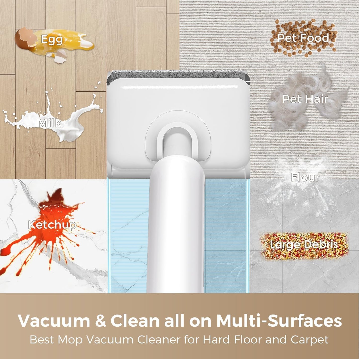 HABIUBIU Wet Dry Vacuum Cleaner Cordless, 23000Pa Mop Combo, 45min Runtime, 180° Lay-Flat, Self-Cleaning, LED & Voice, for Hard Floors & Pet Hair