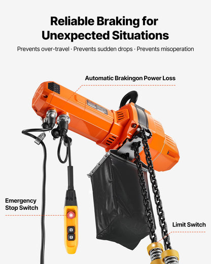 VEVOR 2-Speed Electric Chain Hoist 2200 lbs, G100 10ft Lifting Height, 120V 1-Phase Overhead Crane with 328ft Wireless & 8ft Wired Remote Control, Power Electric Hoist for Factory, Warehouse, Garage