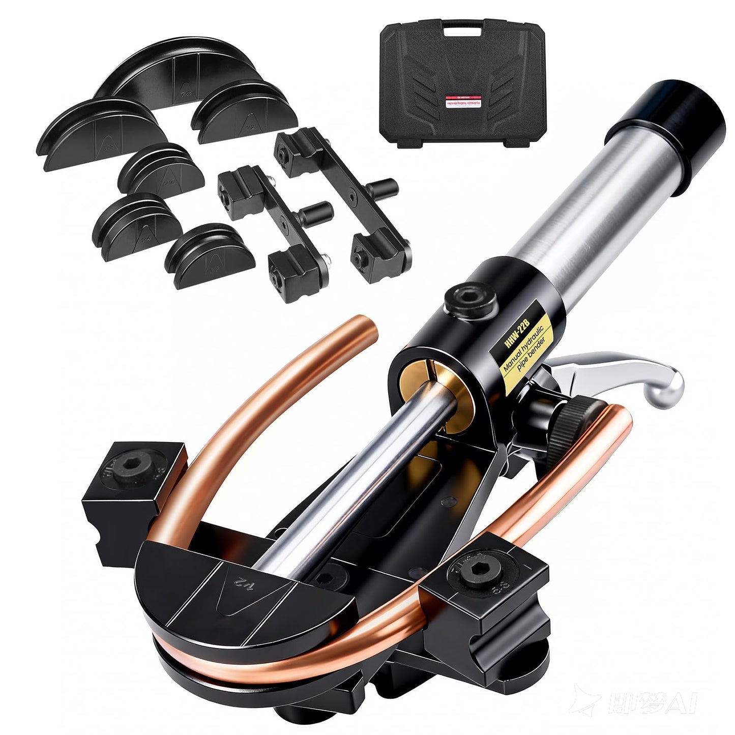 Super Stars Hydraulic Tubing Pipe Bender Kit 1/4in–7/8in - HVAC Copper Pipe Bender with 7 Aluminum Dies - 90 Degree Pipe Bending Tool for Air Conditioner and Refrigerator Repair