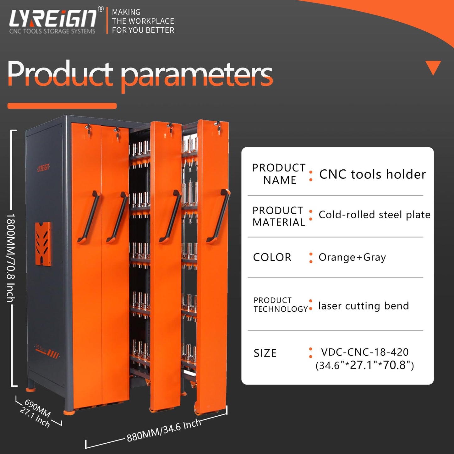 LYREIGN CNC Tool Holder Vertical Drawer Cabinet, Large Capacity CNC Tool Storage Cabinet, CNC Tool Holder Station Suitable for Warehouse Workshop Machining Centers