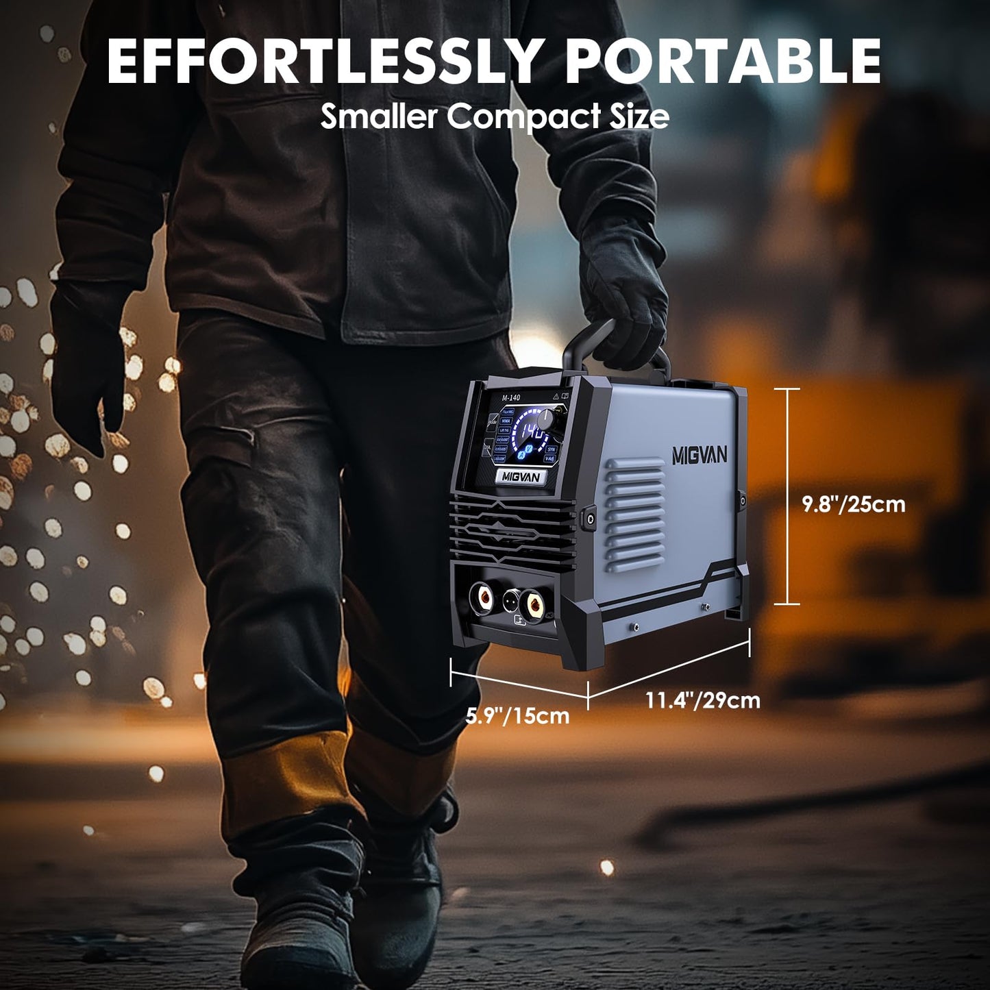 140A MIG Welder, MIGVAN 110V Flux Core MIG/Stick/Lift TIG 3 in 1 Welding Machine with Large LED Digital Display, IGBT Inverter Portable Gasless Welder with Welding Gun and Flux Core Wire