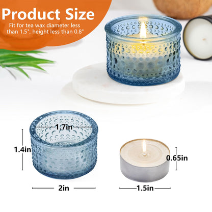 JOYIT Blue Votive Candle Holders Bulk Set of 4, Tealight Candle Holder for Wedding Table Centerpiece, Glass Small Candle Holders for Birthday Party, Valentine's Day, Home Decor (2''X 1.4'')