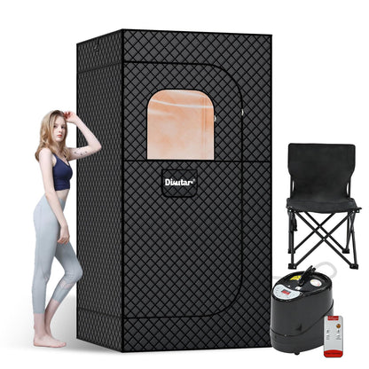 Dikutar Sauna Box - Portable Sauna for Home with Upgraded 3L 1500W Steamer, Folding Chair and Non-Slip Mat for Relaxation Spa, 5-Layer Waterproof and Insulated Steam Tent, 3x3x6ft, Larger (Black)