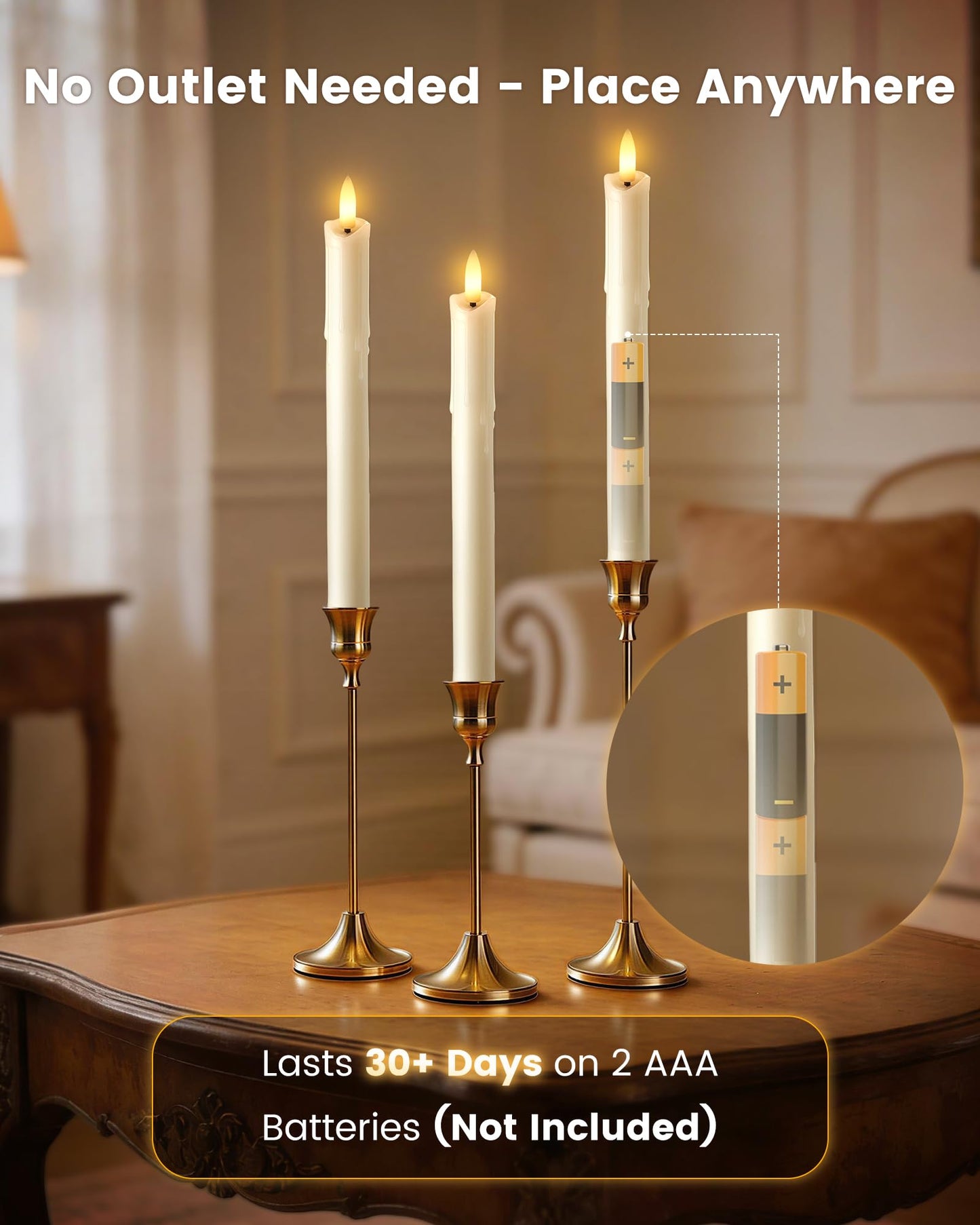 otnofok Flameless Taper Candles Real Wax with Remote, 9.6" x 0.78" LED Candlesticks Battery Operated, 3000K CCT for Wedding, Christmas, Dinner Table Centerpieces, 6 Pack, Ivory Melted Wax Look