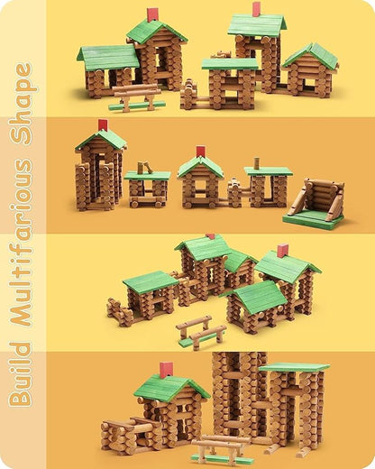 SainSmart Jr. 450 PCS Wooden Log Cabin Set Building House Toy for Toddlers Classic STEM Construction Kit with Colorful Wood Logs Blocks for 3+ Years Old