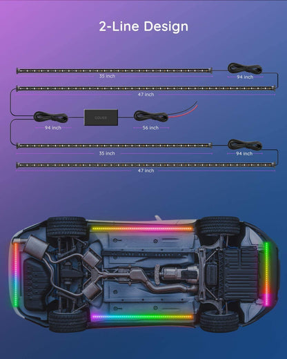 Govee Underglow Car Lights, 4pcs RGBIC Smart LED Lights for Cars with 16 Million Colors and 10 Scene Modes, App Control, Neon Accent Strip Lights for SUVs, Trucks, DC 12-24V