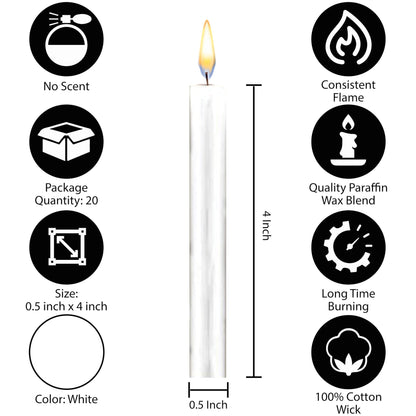Dinil – Spell & Chime Candles (40 White Candles) – 4" x 1/2" Premium Mini Taper Candles for Rituals, Birthdays, Altar, Spells, Chime Candles (White)