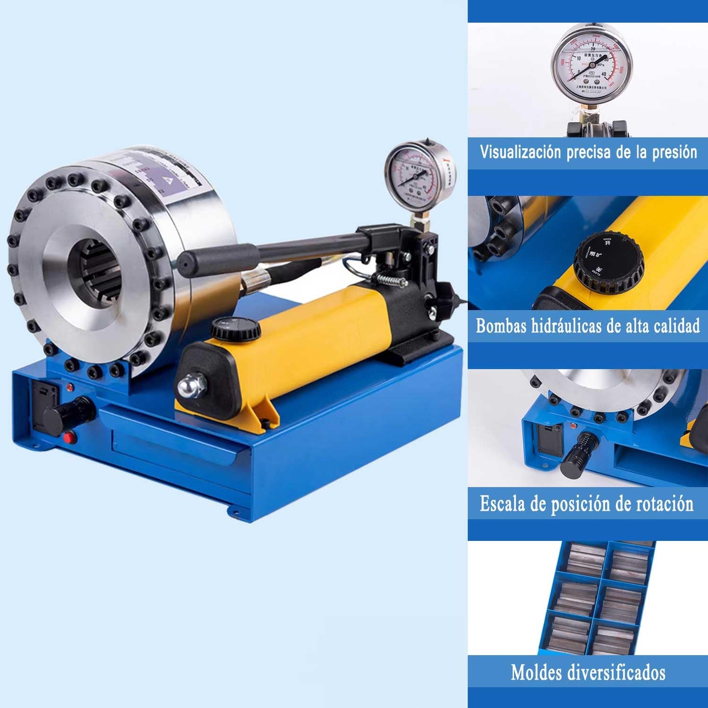 Hose Crimper with 8 Drill Sets,Hydraulic Manual Crimping Machine,Single and Double Braided Hose Crimper with Diameters 0.25 to 1 Inch (1000 Tons)