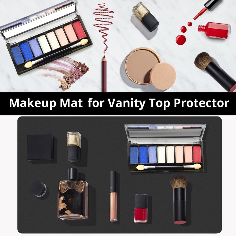 LovePads Makeup Mat for Vanity, 14 x 24 Dual-Sided Desk Pad & Vanity Cover Top, Waterproof PVC Protector Mat for Dresser, Nail Art, Craft Table (Black+Red)