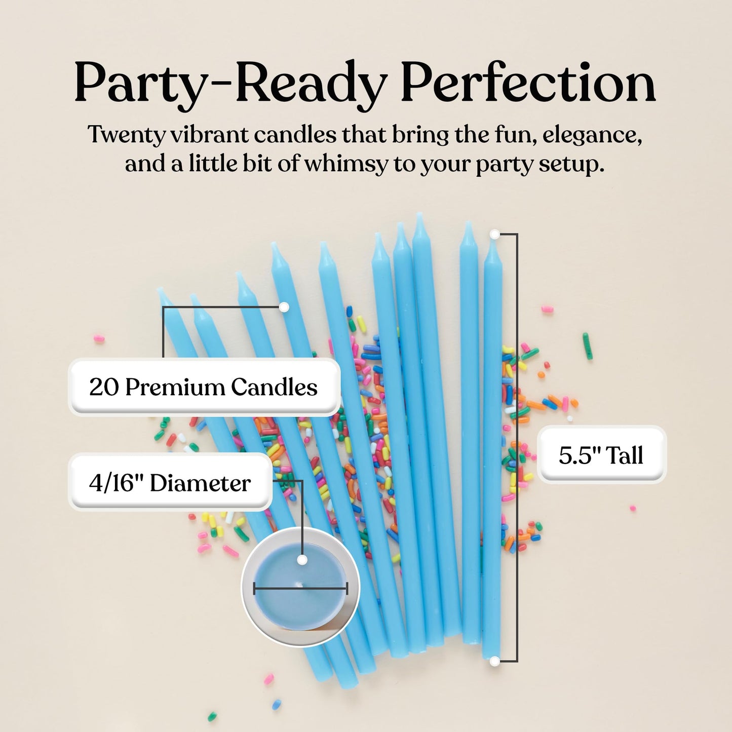 Sisterly Market 20 Count Tall Skinny Blue Solid Birthday Cake Candles for Birthday Wedding Party Cakes Decorations