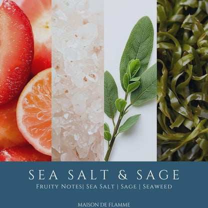 Sea Salt & Sage Soy Wax Candle – Fresh Coastal Scented Candle for Kitchen, Apartment & Home, Long Lasting Clean Burn Candle, 150g / 5.3 oz – Maison De Flamme