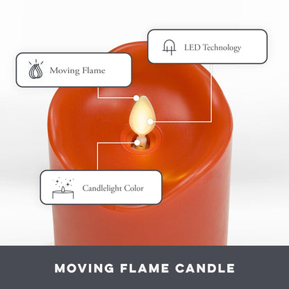 Matchless Candle Co. by Luminara Set of 3 (3" x 4.5",5.5",6.5") Flameless LED Flickering Battery Candle Moving Flame Pillar, Melted Edge, Real Wax Smooth Finish (Bright Red)
