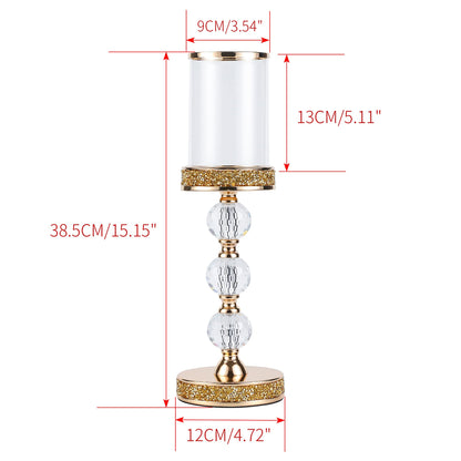 Hurricane Glass Candle Holders, Gold Pillar Candle Holders for Pillar Candle, Magnetic Glass Cover, Crystal Candlesticks Holder for Dining Coffee Table, Wedding,Events,Parties, Home Decor