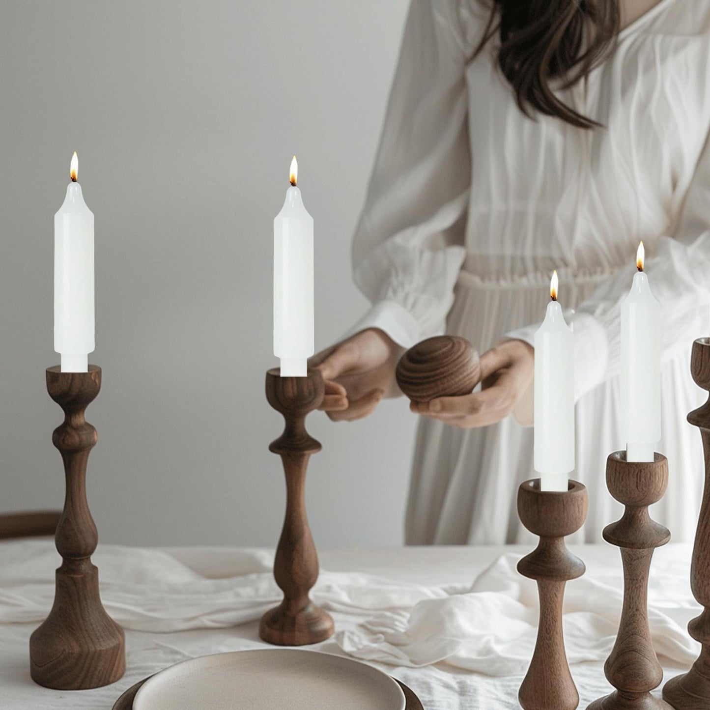 LPUSA White Short Taper Candles 6 inch Candle Sticks Unscented Dinner Candle Dripless for Home Decor,Christmas Table Decor，Weddings Festive Party Women Gifts，Set of 4