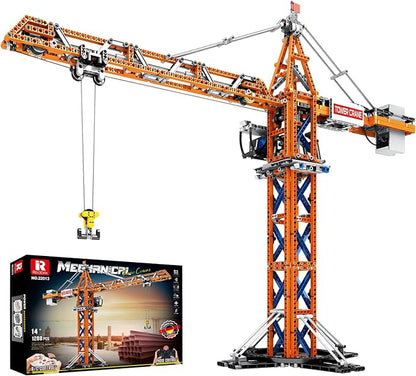 Reobrix Crane Building Blocks Set RC Tower Crane Construction Vehicle Model Kits with Dual Motors 1176 PCS City Crane Toy for Adults Gift for Men and Construction Machinery Lovers 22013