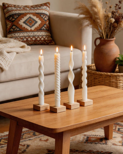 10 Inch White Taper Candles-Spiral Tapered Candle Smokeless Candlestick Long Slow Burning 8 Hours Tall Sticks for Christmas Wedding Dinner Parties-4Pack