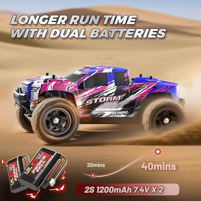 Pink Remote Control Car for Girls Fast rc Cars for Girls 1:18 Scale Monster Truck with 40+ KM/H Speed 4WD Off-Road RC Truck Dual Rechargeable Batteries toys for 8 9 10 11 12 year old girl gifts
