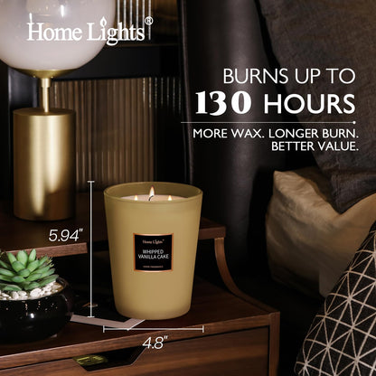 HomeLights Scented Candles - Large Jar Aromatherapy, Natural Soy Wax, 130 Hour Long Burning, Amber Moss