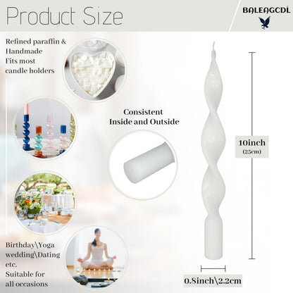 Smokeless White Spiral Taper Candle Unscented Taper Candlesticks Handmade 10 inch Long Twisted Candles for Wedding Home Decor Gift