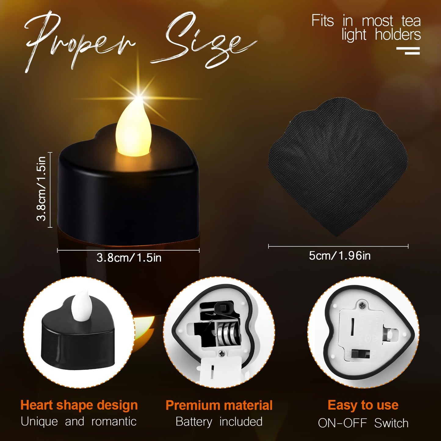 Honoson 1000 Pieces Artificial Rose Petals with 24 Pcs Flameless Heart Shaped LED Tealights Candles Special Romantic Night Decorations for Proposal Wedding Anniversary Table Decor (Black with White)
