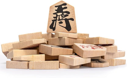 Yellow Mountain Imports Shogi Japanese Chess Game Set - Wooden Board with Drawers and Traditional Koma Playing Pieces