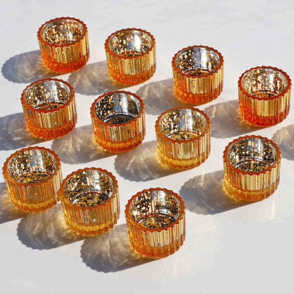 VOHO Gold Candle Holders for Wedding Dinner Party, Tealight Candle Holder Set of 12 for Table Centerpiece, Mercury Glass Candle Holder Gifts for Women (2x1.4 Inch, Mercury Golden)