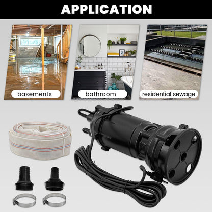 Yutmatin 2HP 110V Submersible Sump Pump, 6498GPH Cast Iron Sewage/Effluent Pump 1500W with 66ft Hose and Automatic Float Switch, for Basement Sump and Sewage Well, 2 inch Discharge