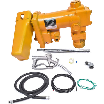 Weonefit 20GPM 12V Yellow Fuel Transfer Pump 50amp Fuse with Discharge Hose & Manual Nozzle for Transfer of Gasoline, Diesel, Kerosene, Ethanol & Methanol Blends & Biodiesel